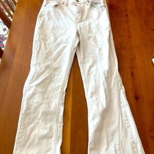 Banjara White Low Rise Flare white jeans with brown detailing